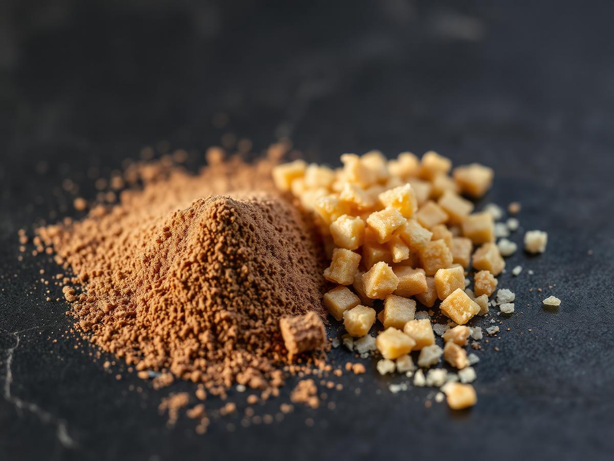 Milled powder alongside coarse hardened salt cake granules